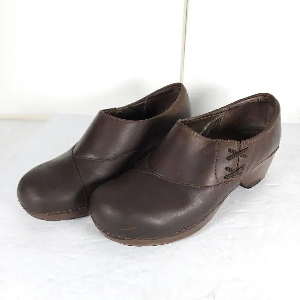 Dansko Women's Stacie Brown Leather EU38 US7-7,5 Slip On Pro Clogs Shoes